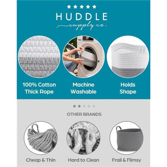 Washable Woven Storage Baskets for Organizing - 3-Pack Cotton Rope Basket - Picture 3 of 7